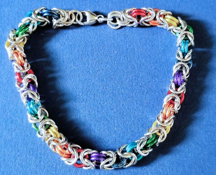 Rainbow Byzantine Chain Maille Bracelet in Argentium® Silver & Colorful Enamel